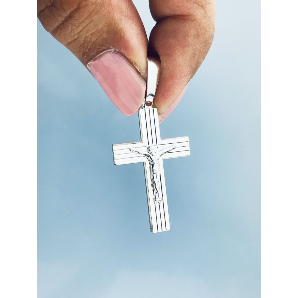 Silber Anhänger Kreuz mit Jesus Christus Erstkommunion Taufe