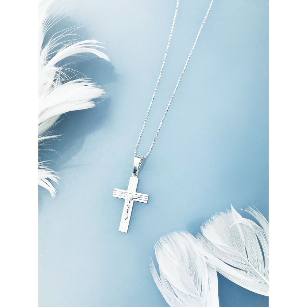Silber Anhänger Kreuz mit Jesus Christus Erstkommunion Taufe
