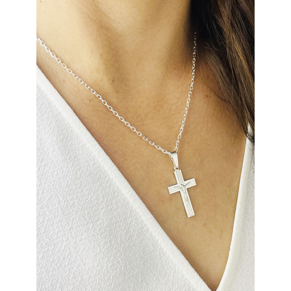 Silber Anhänger Kreuz mit Jesus Christus Erstkommunion Taufe