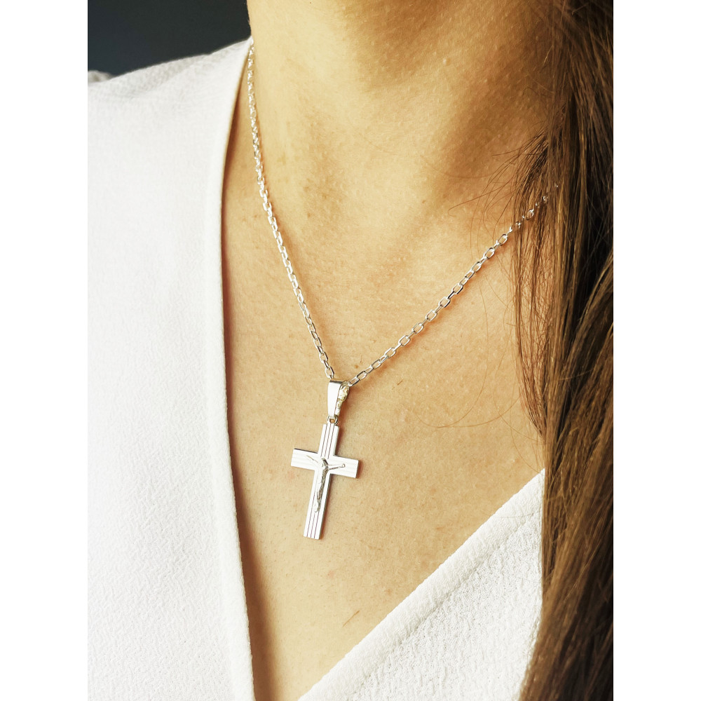Silber Anhänger Kreuz mit Jesus Christus Erstkommunion Taufe