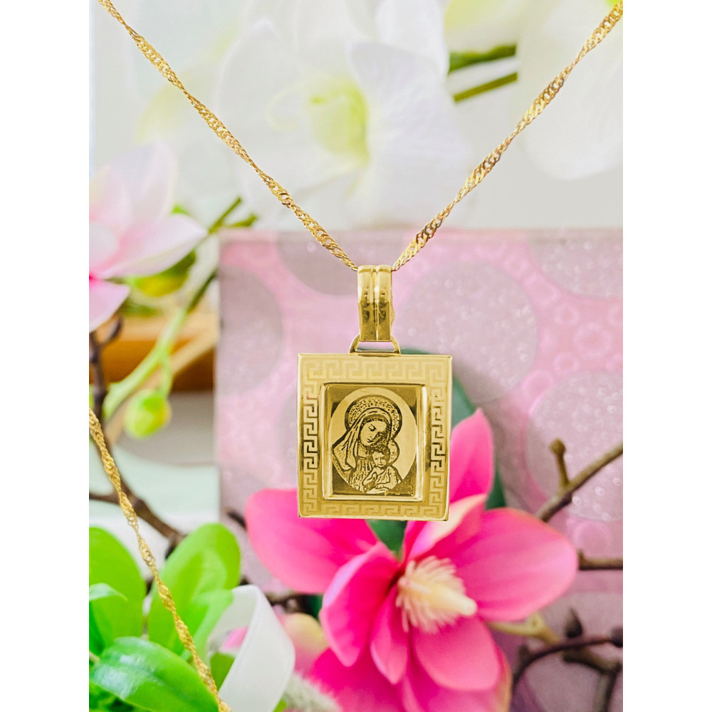 Złoty Medalik Zawieszka Matka Boska z Dzieciątkiem Jezus