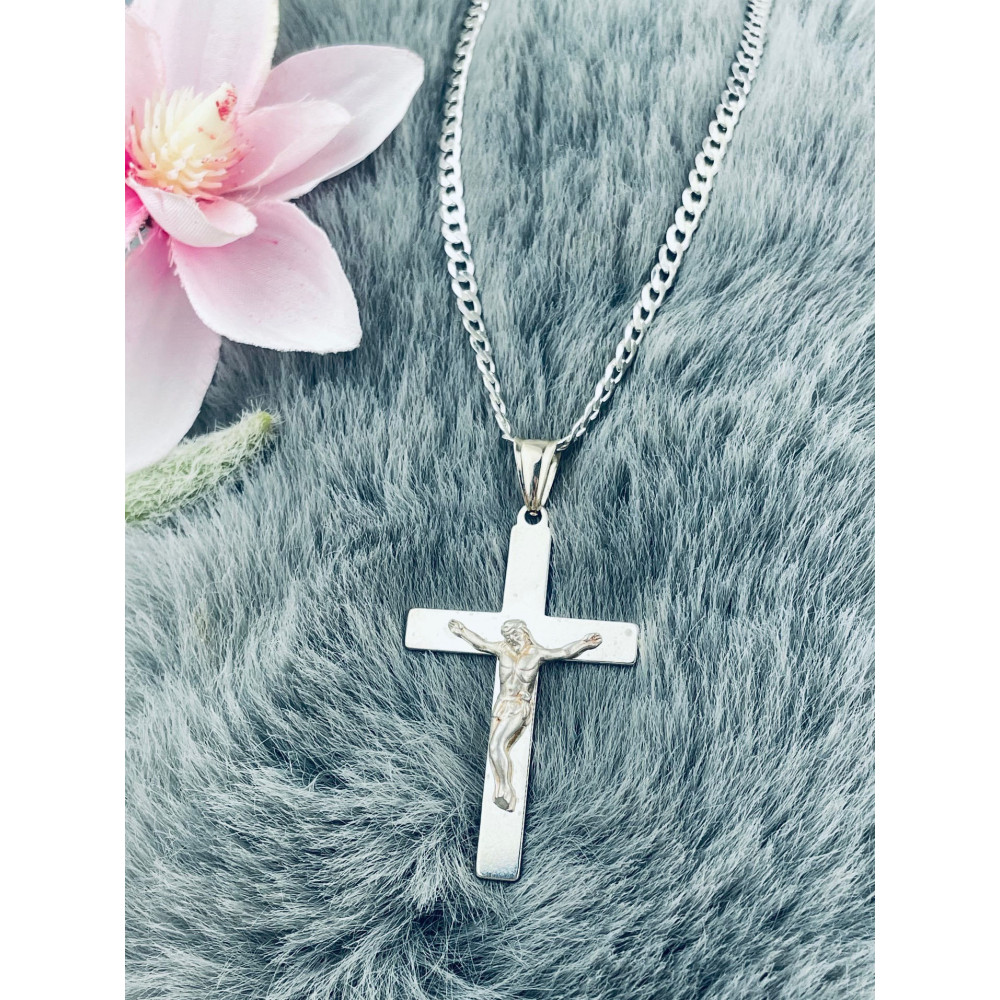Silber Anhänger Kreuz mit Jesus Christus Erstkommunion Taufe