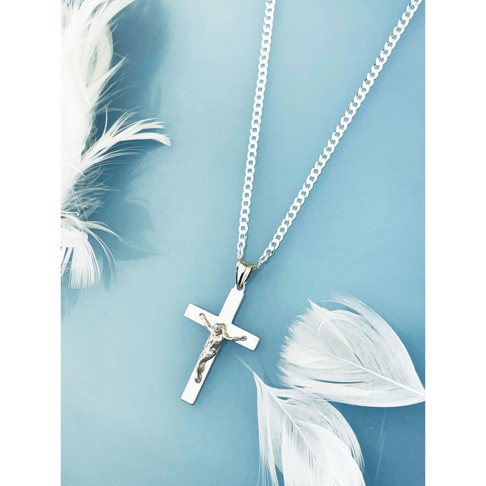 Silber Anhänger Kreuz mit Jesus Christus Erstkommunion Taufe