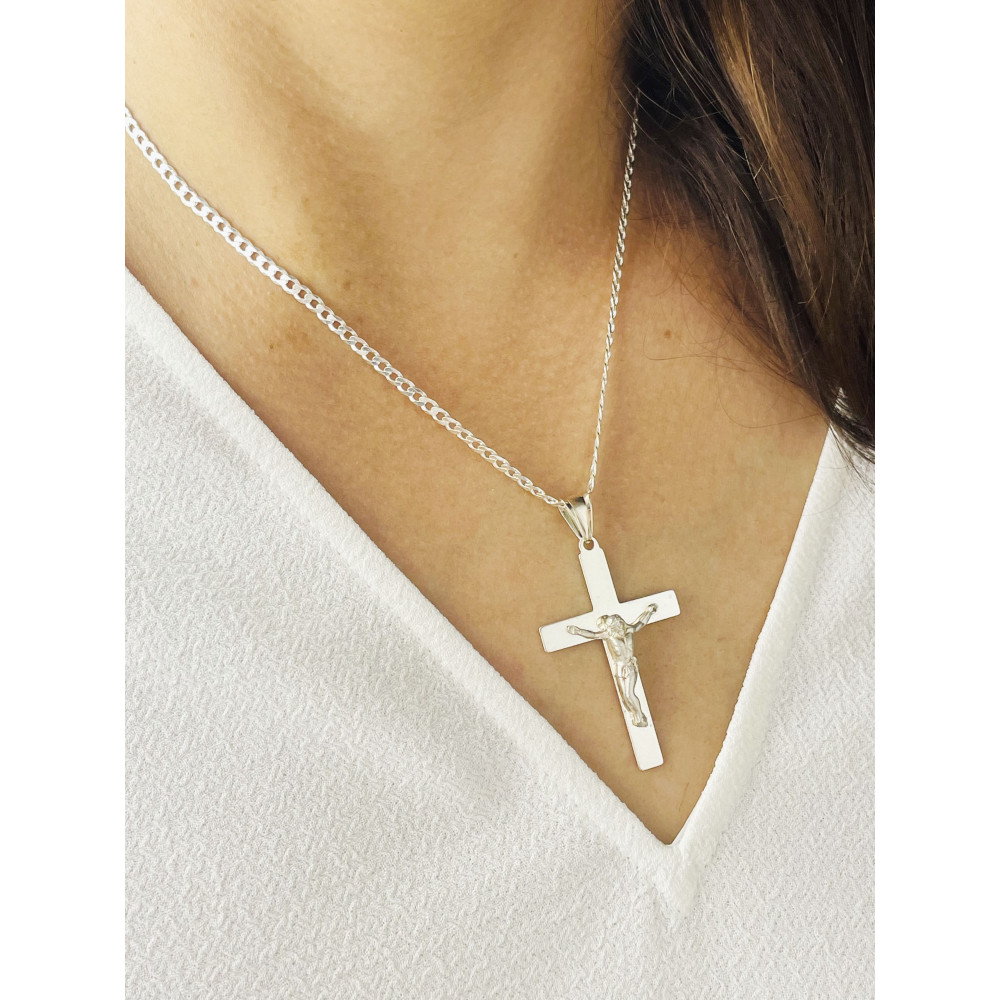 Silber Anhänger Kreuz mit Jesus Christus Erstkommunion Taufe