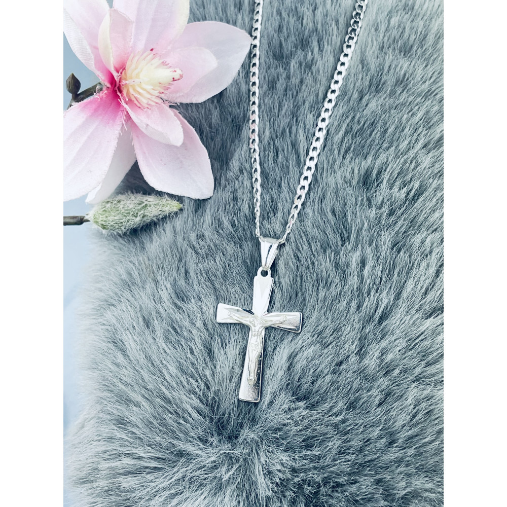 Silber Anhänger Kreuz mit Jesus Christus Erstkommunion Taufe