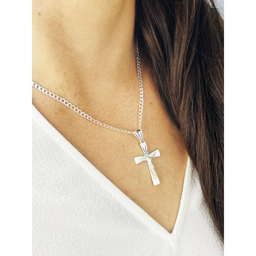 Silber Anhänger Kreuz mit Jesus Christus Erstkommunion Taufe