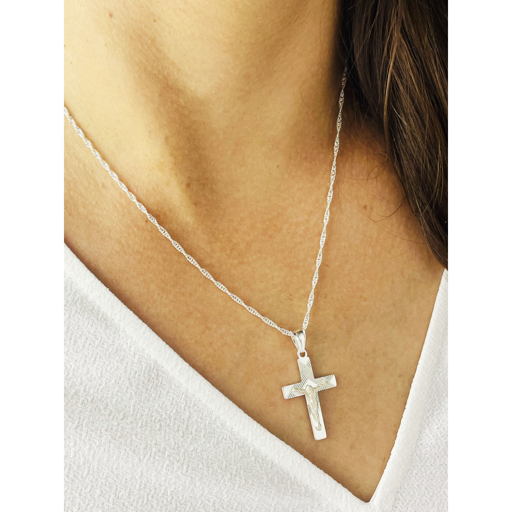 Silber Anhänger Kreuz mit Jesus Christus Erstkommunion Taufe