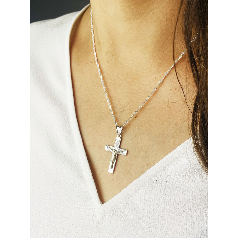 Silber Anhänger Kreuz mit Jesus Christus Erstkommunion Taufe