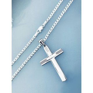 Srebrny komplet naszyjnik łańcuszek pancerka zawieszka krzyżyk frezowany Komunia Chrzest