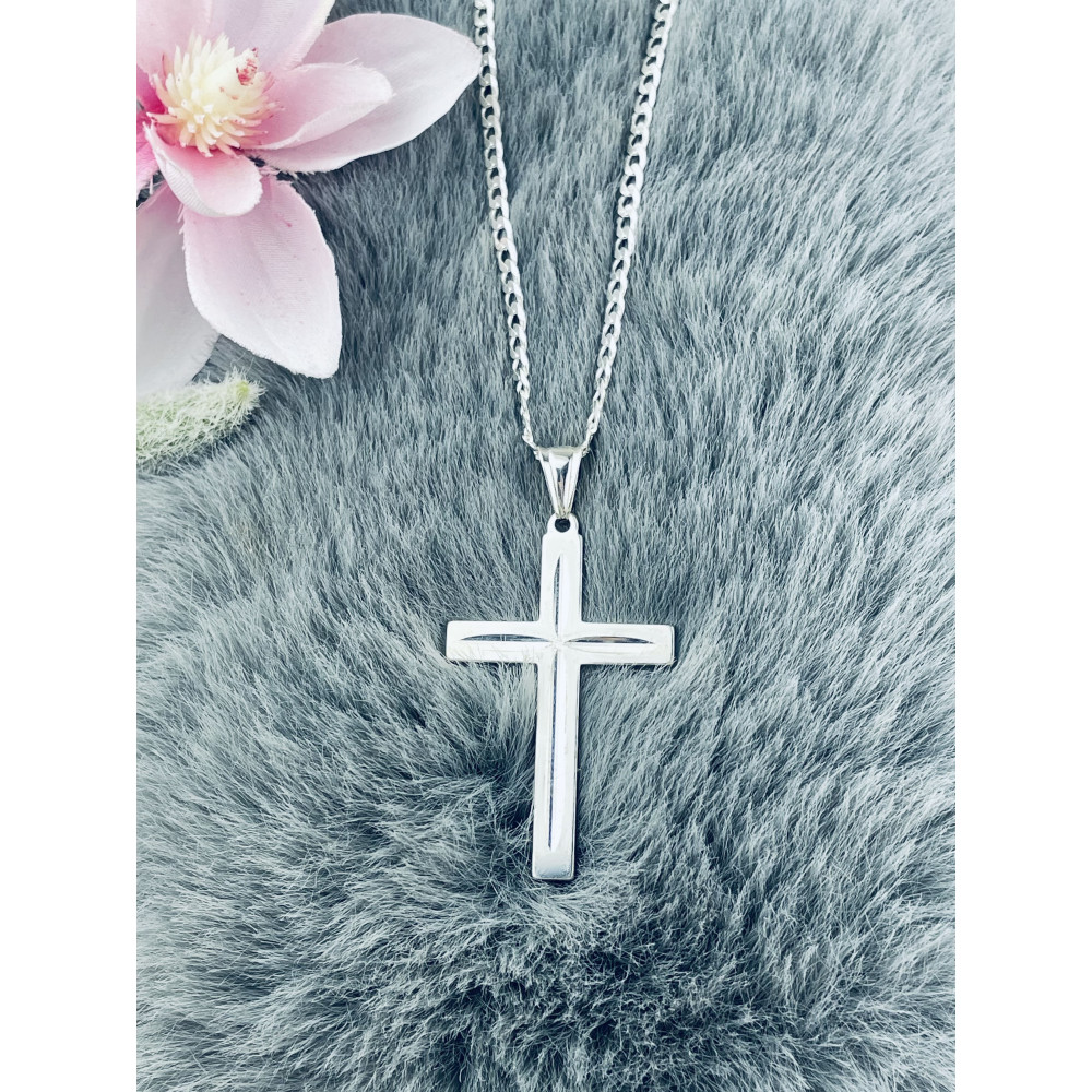 925 Silber Halskette mit Panzerkette und Anhänger Kreuz Erstkommunion Taufe