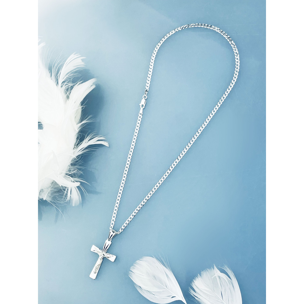 copy of Srebrny komplet naszyjnik łańcuszek rombo zawieszka Archanioł Michał