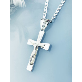 925 Silber Halskette mit Panzerkette und Anhänger Kreuz mit Jesus Erstkommunion Taufe