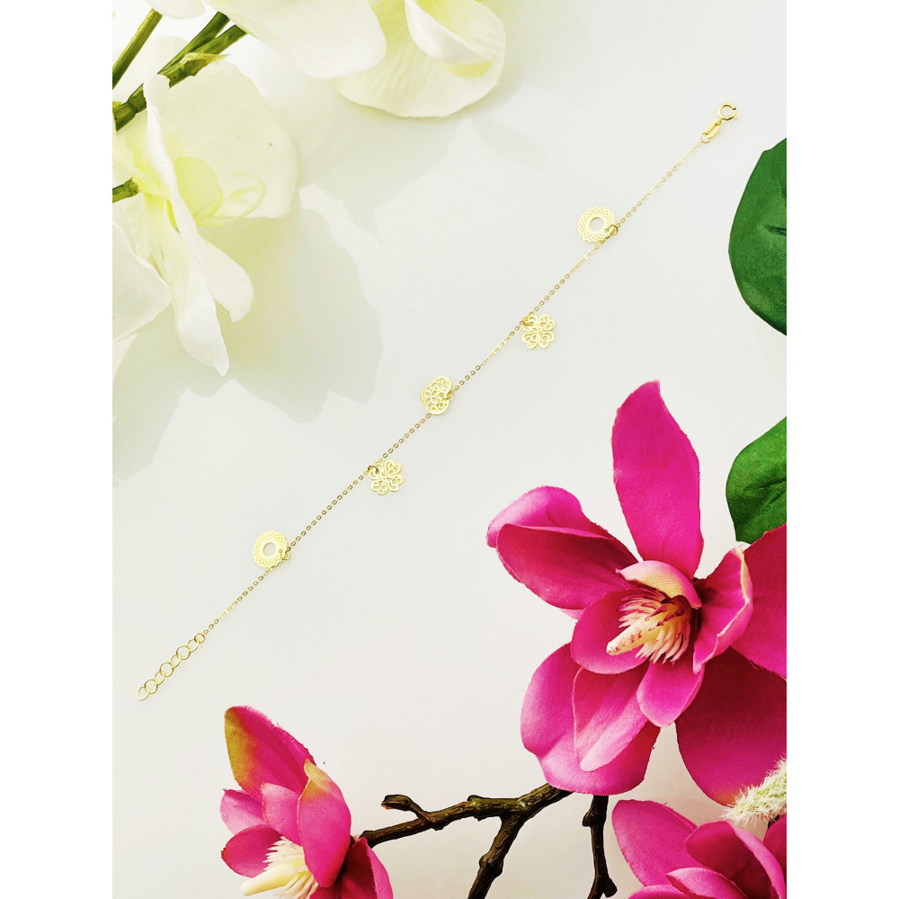 Złota bransoletka koniczynka serce mandala