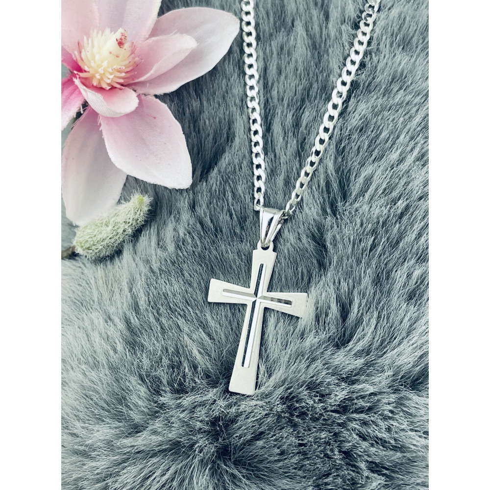 925 Silber Halskette mit Panzerkette und Anhänger Kreuz Erstkommunion Taufe