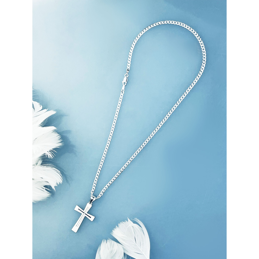 925 Silber Halskette mit Panzerkette und Anhänger Kreuz Erstkommunion Taufe