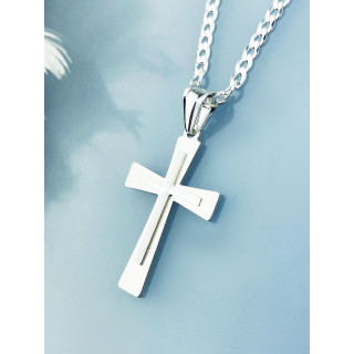 Srebrny komplet naszyjnik łańcuszek pancerka zawieszka krzyżyk frezowany dwustronny Komunia Chrzest