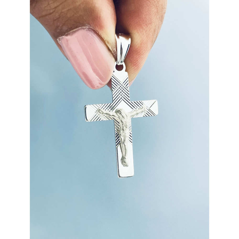 925 Silber Halskette mit Singapur Magic und Anhänger Kreuz mit Jesus Erstkommunion Taufe