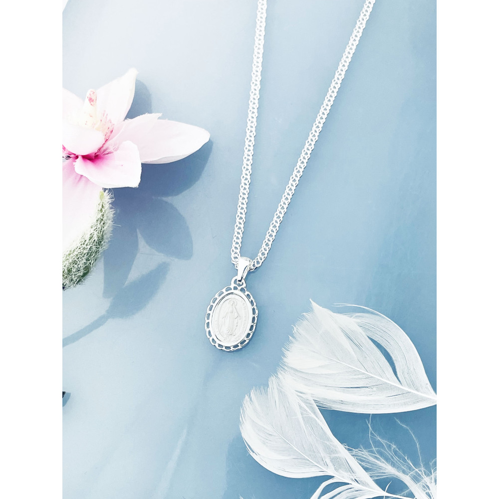 Srebrny Medalik dwustronny Matka Boska Cudowna Cudowny Medalik