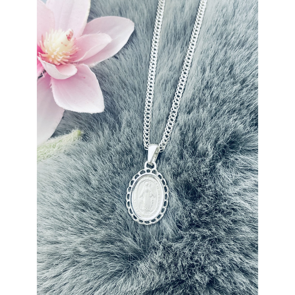 Srebrny Medalik dwustronny Matka Boska Cudowna Cudowny Medalik