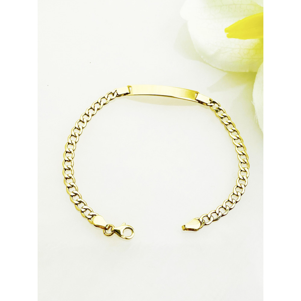 Złota bransoletka pancerka z blaszką