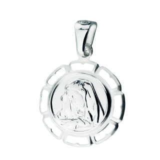 Srebrny Medalik Matka Boska z dzieciątkiem Jezus ozdobny