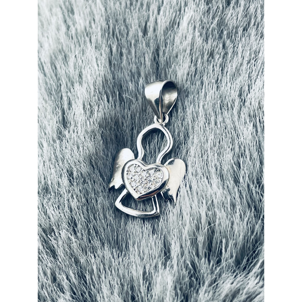 925 Silber Damen Medaillon Anhänger Engel und Herz mit Zirkonia