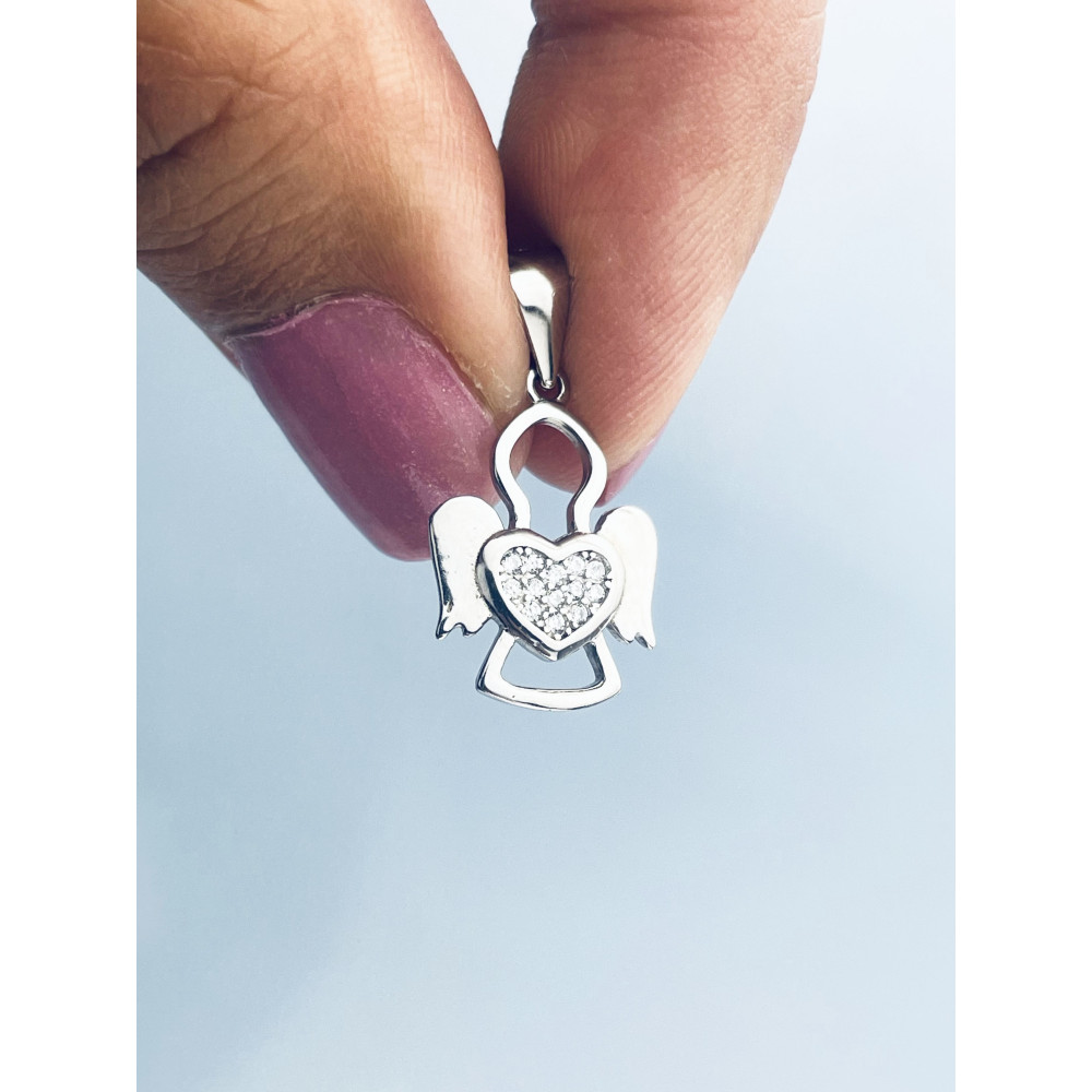 925 Silber Damen Medaillon Anhänger Engel und Herz mit Zirkonia