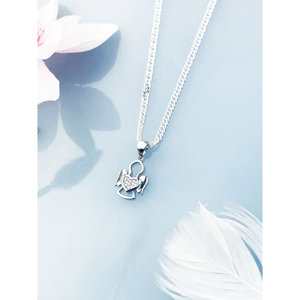 925 Silber Damen Medaillon Anhänger Engel und Herz mit Zirkonia