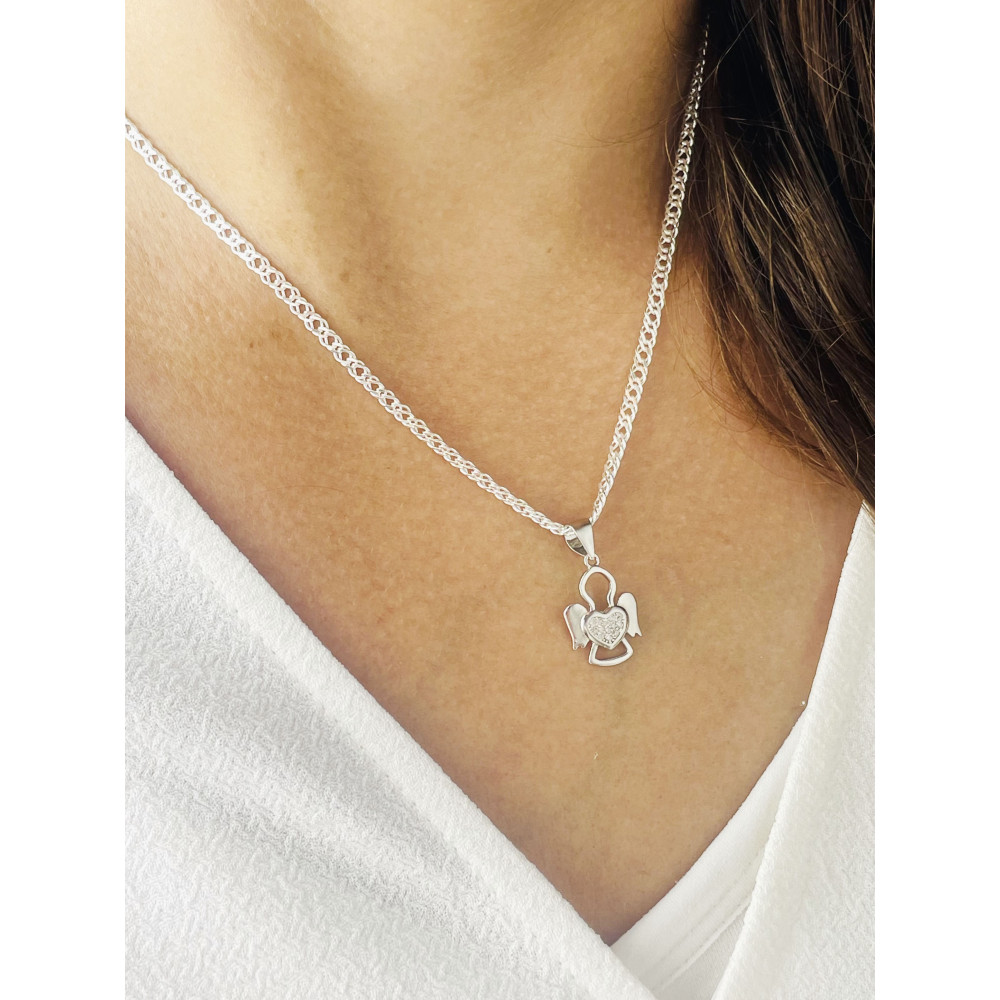 Srebrny wisiorek zawieszka aniołek serce serduszko z cyrkoniami