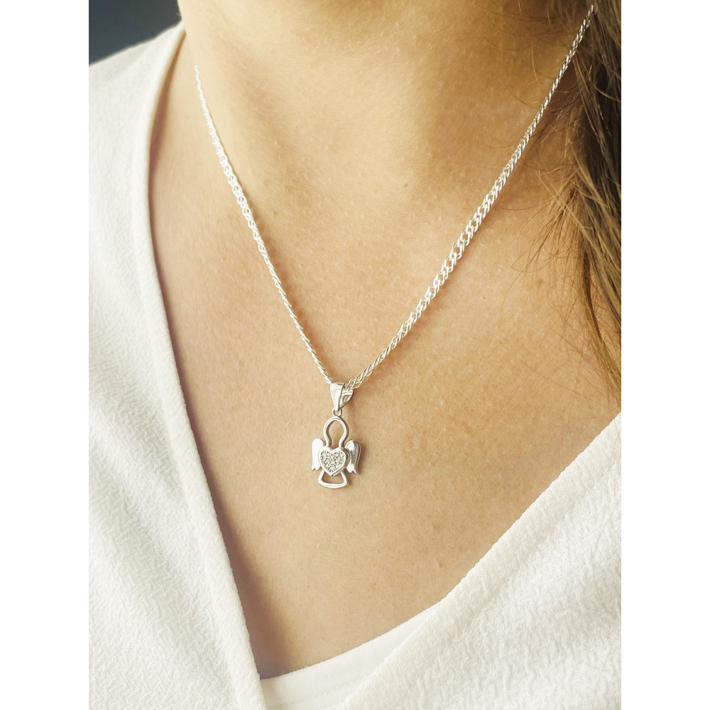 925 Silber Damen Medaillon Anhänger Engel und Herz mit Zirkonia