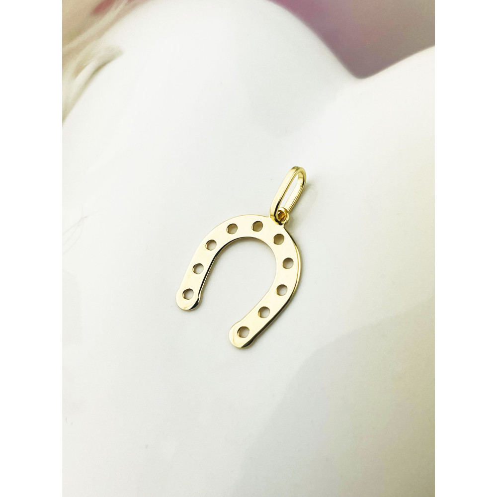 Złoty wisiorek podkowa na szczęście zawieszka gładka polerowana