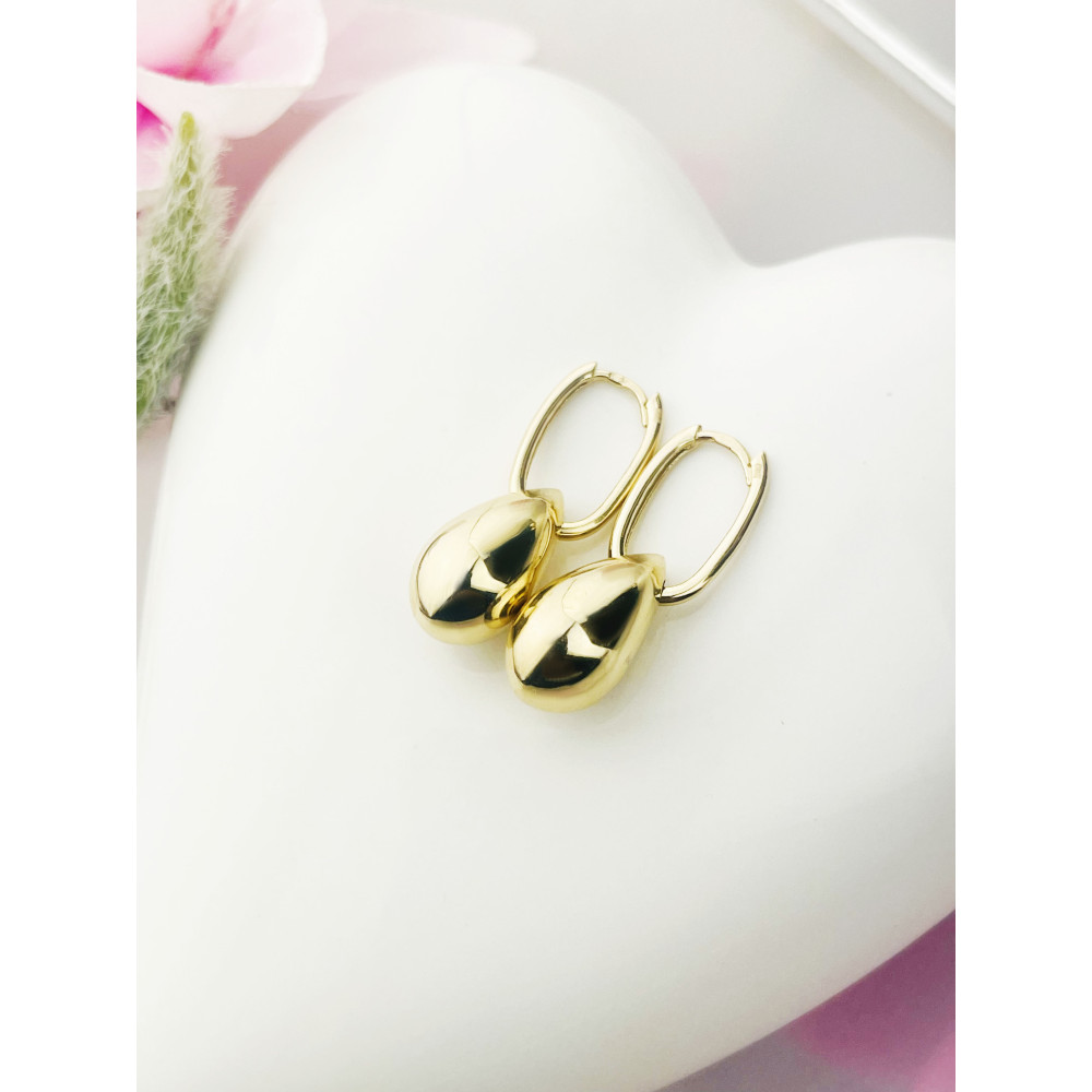 Złote kolczyki wiszące łezki dmuchane kropelki gładkie polerowane