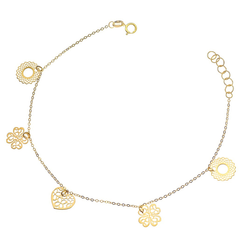 Złota bransoletka koniczynka serce mandala