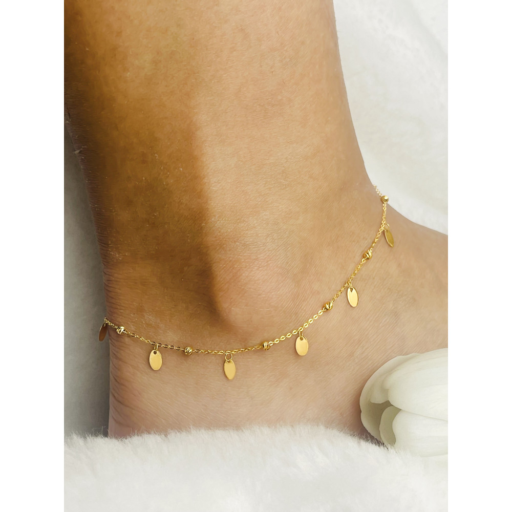 Blätter Damen Fußkettchen Bein Gelbgold Gold 585er 14KT