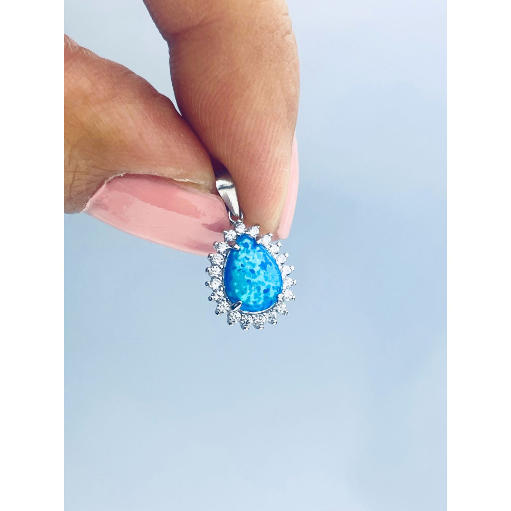 Träne 925 Silber Damen Medaillon Anhänger mit Opal und Zirkonia