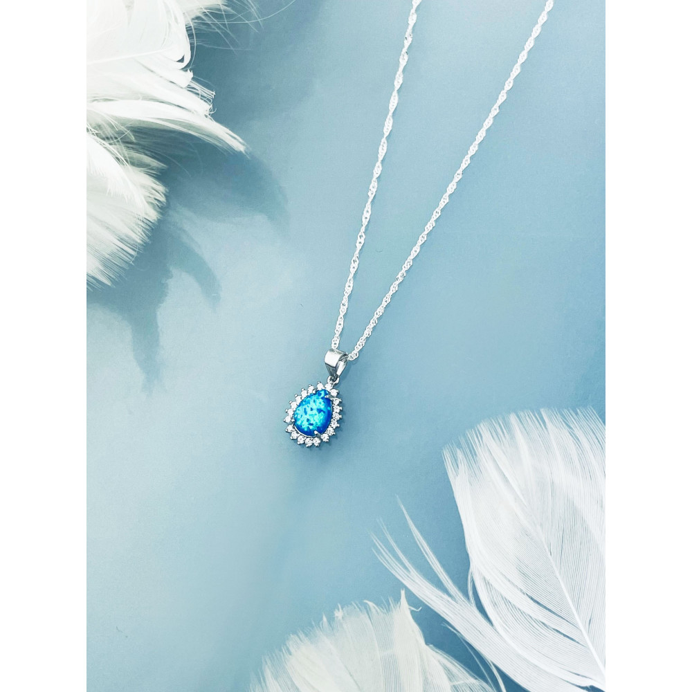 Träne 925 Silber Damen Medaillon Anhänger mit Opal und Zirkonia