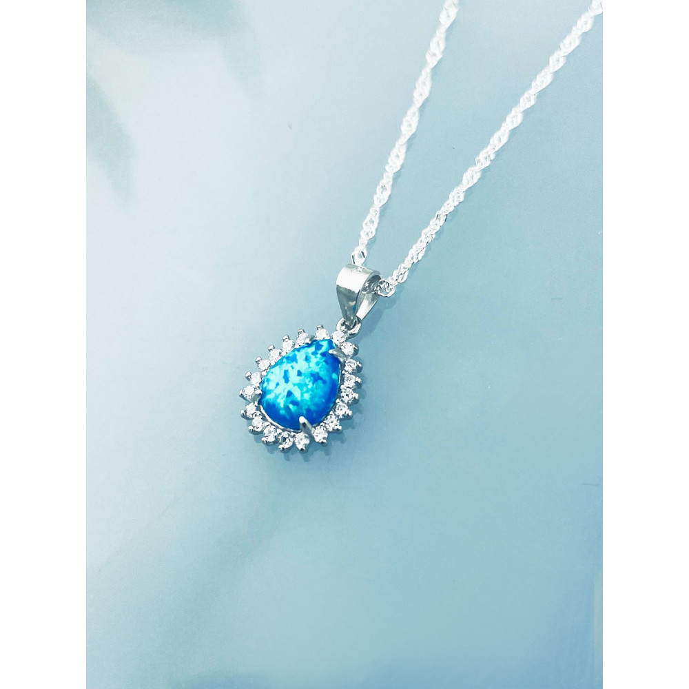 Träne 925 Silber Damen Medaillon Anhänger mit Opal und Zirkonia