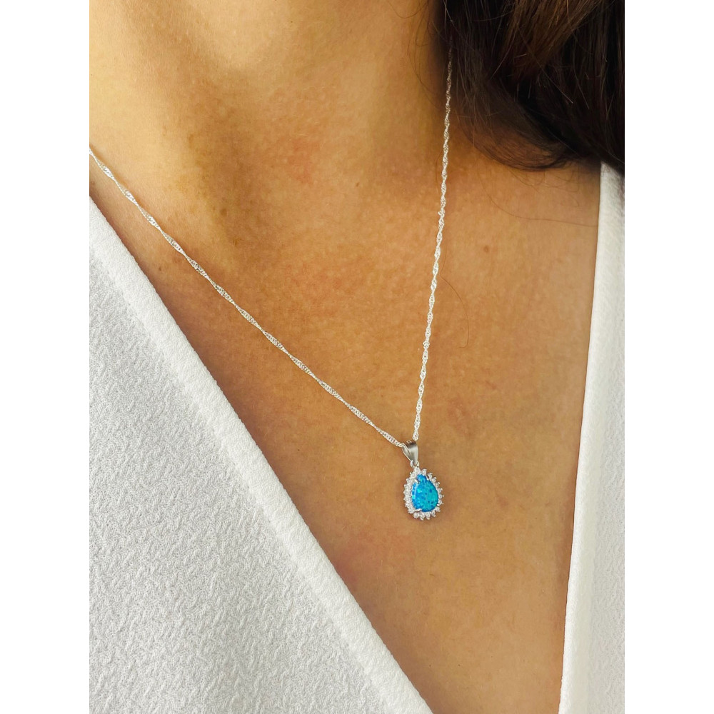 Träne 925 Silber Damen Medaillon Anhänger mit Opal und Zirkonia