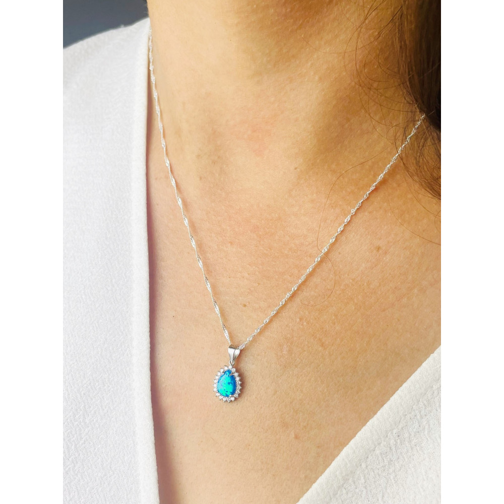 Träne 925 Silber Damen Medaillon Anhänger mit Opal und Zirkonia