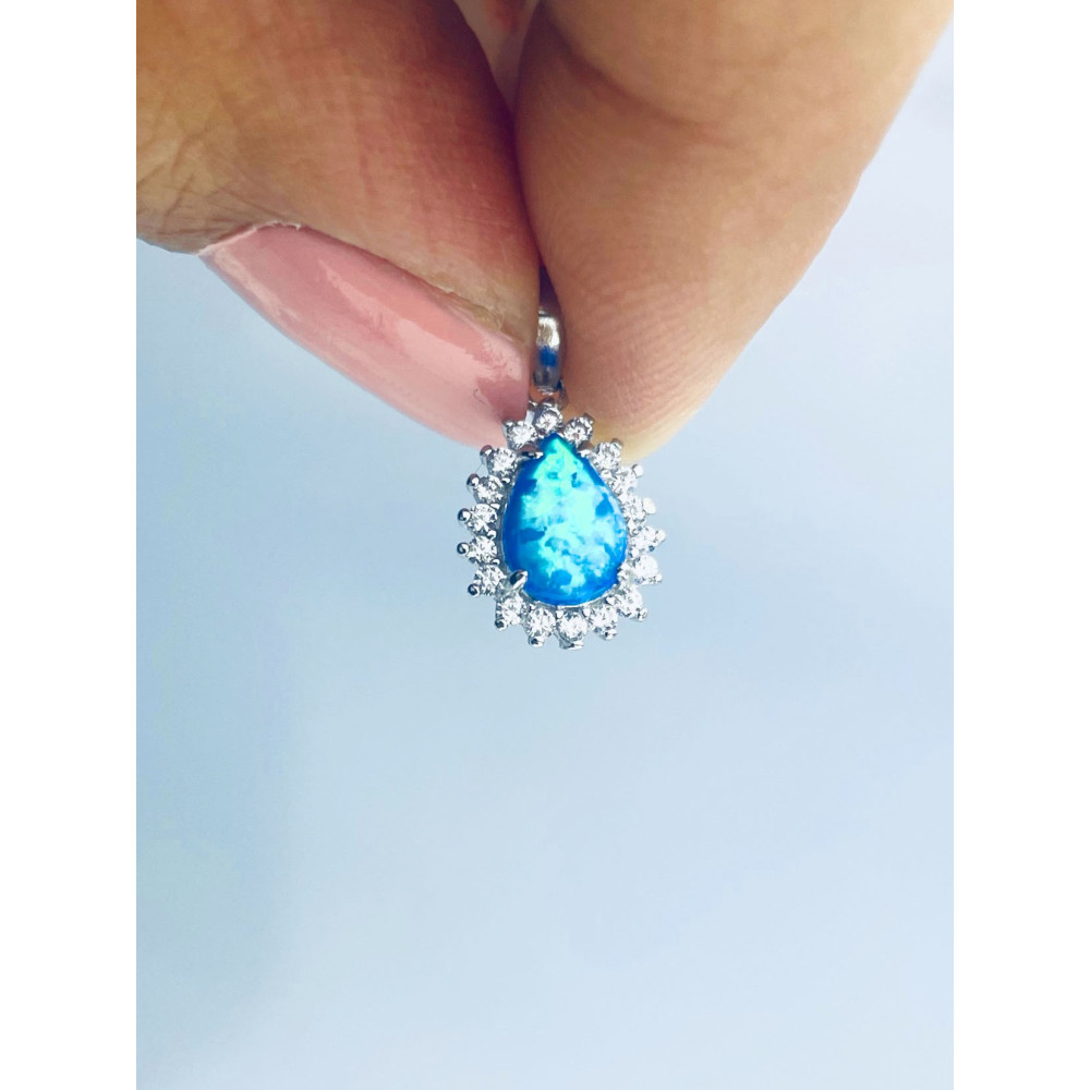 Träne 925 Silber Damen Medaillon Anhänger mit Opal und Zirkonia