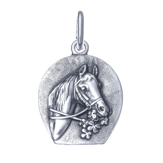 Srebrny wisiorek zawieszka koń z koniczynką