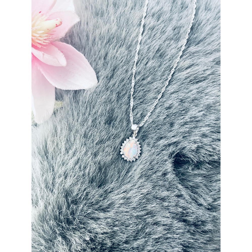 Träne 925 Silber Damen Medaillon Anhänger mit Opal und Zirkonia