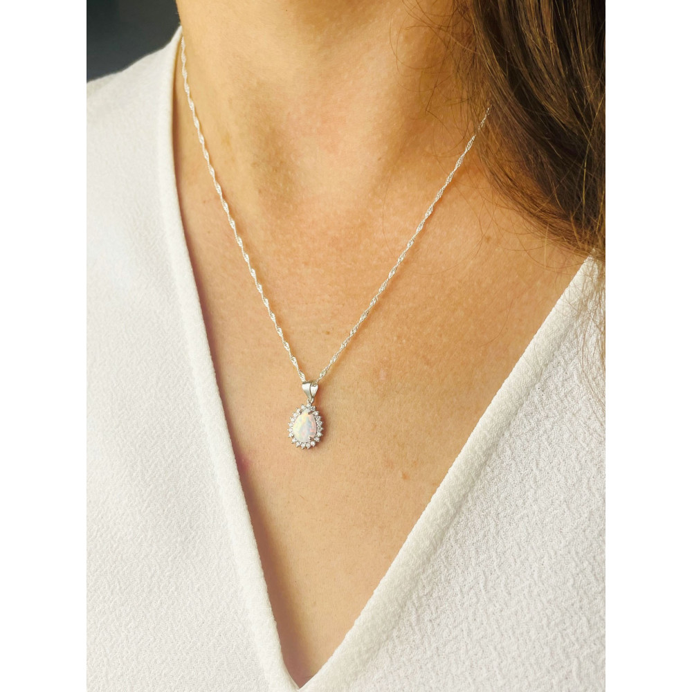 Träne 925 Silber Damen Medaillon Anhänger mit Opal und Zirkonia