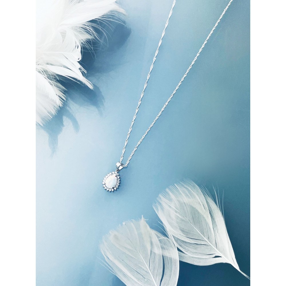 Träne 925 Silber Damen Medaillon Anhänger mit Opal und Zirkonia