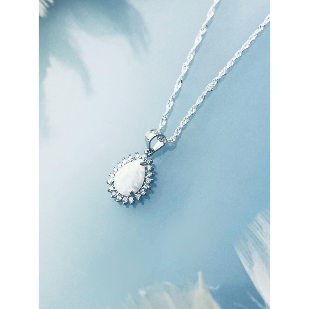 Träne 925 Silber Damen Medaillon Anhänger mit Opal und Zirkonia