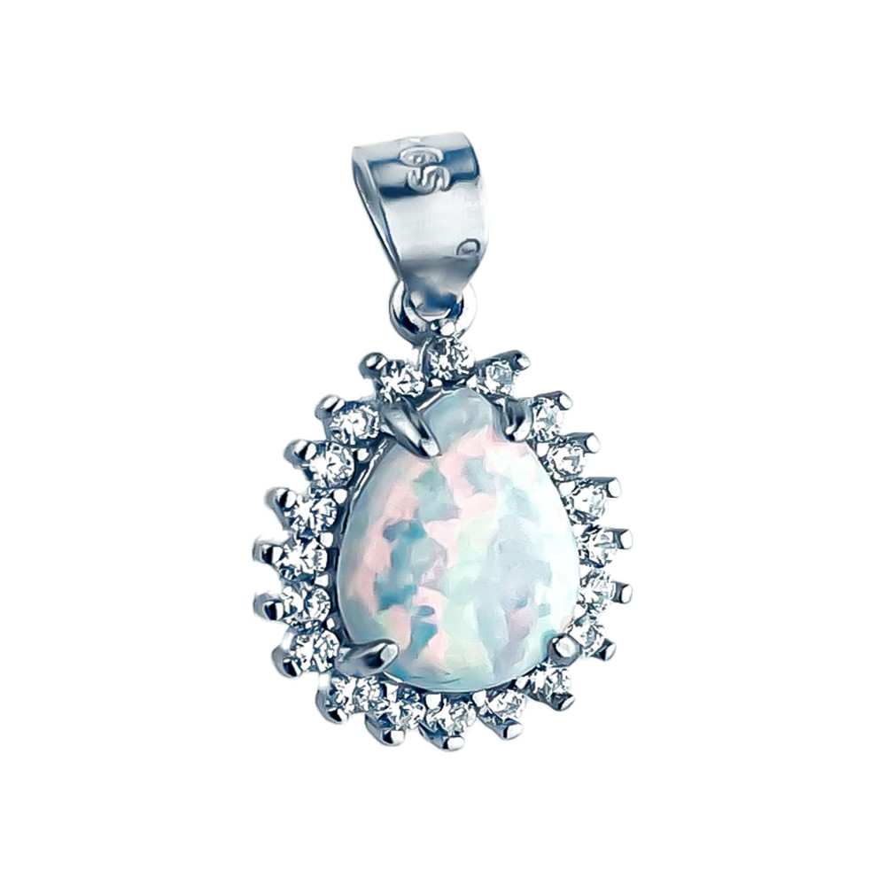 Träne 925 Silber Damen Medaillon Anhänger mit Opal und Zirkonia