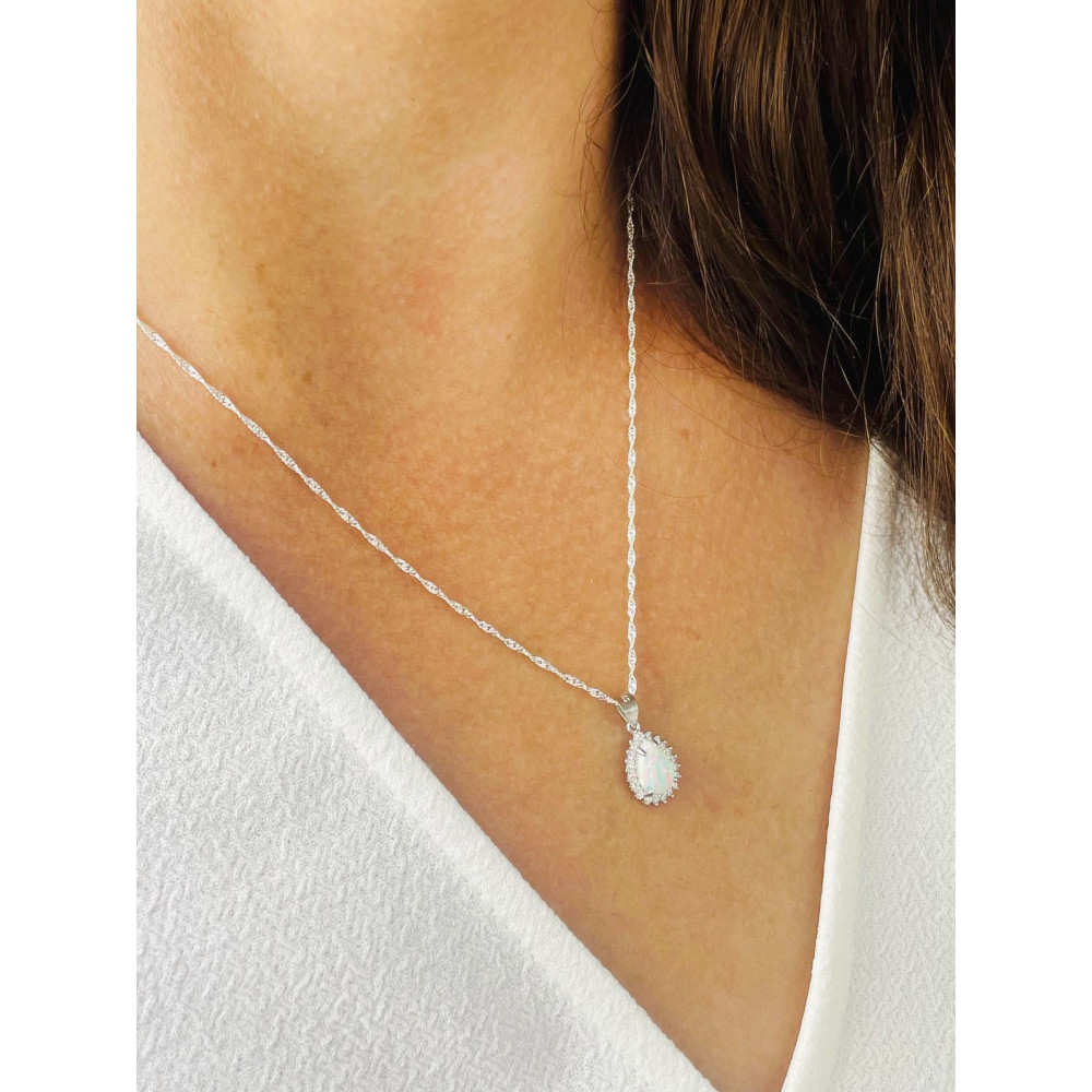 Träne 925 Silber Damen Medaillon Anhänger mit Opal und Zirkonia