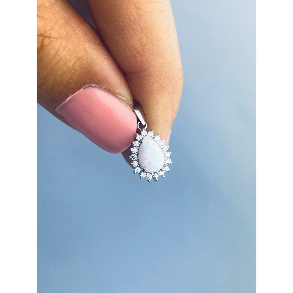 Träne 925 Silber Damen Medaillon Anhänger mit Opal und Zirkonia