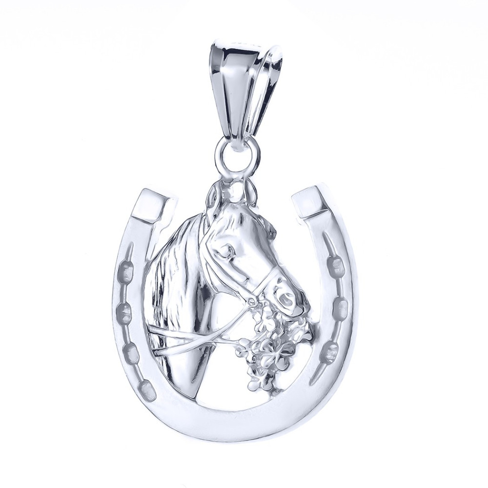 Srebrny wisiorek zawieszka koń podkowa koniczynka