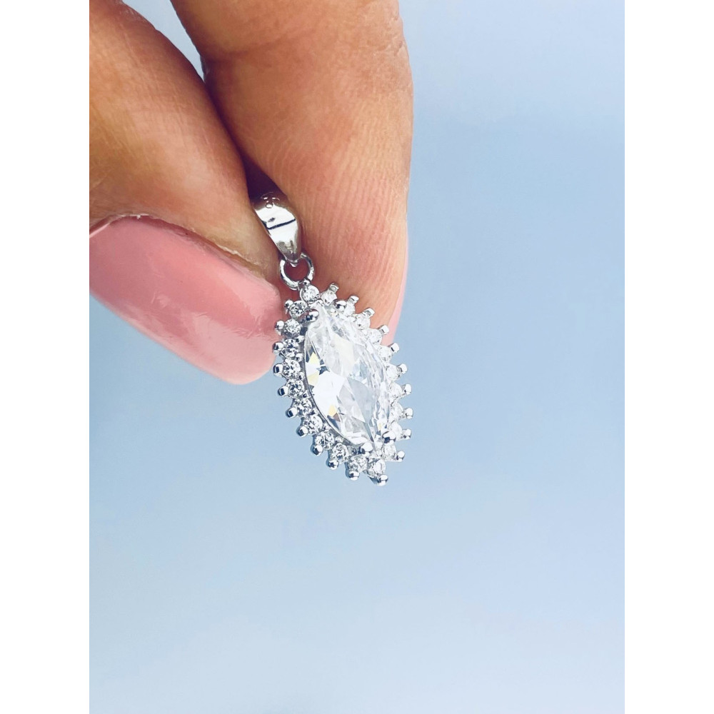 Katzenauge 925 Silber Damen Medaillon Anhänger mit Zirkonia